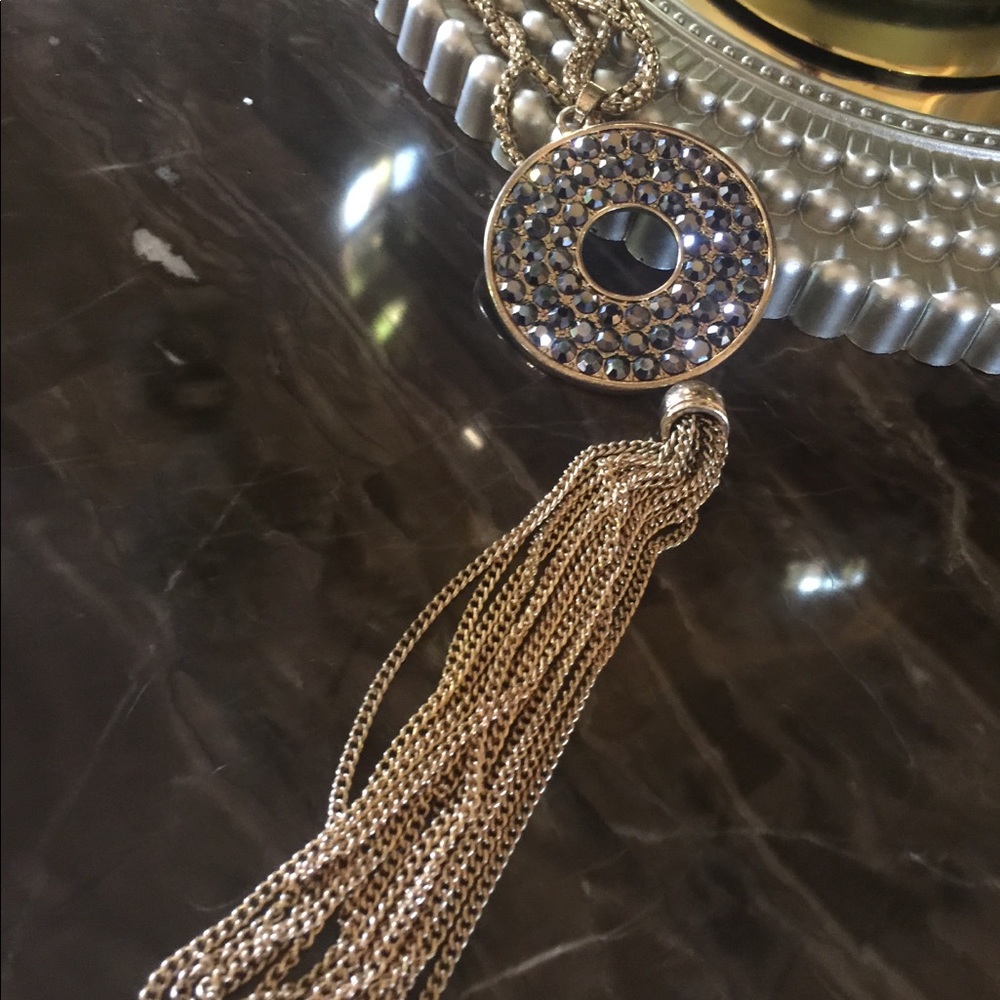 2 for $10 Vintage Champagne diamond gold tone tassel Necklace Pendant
